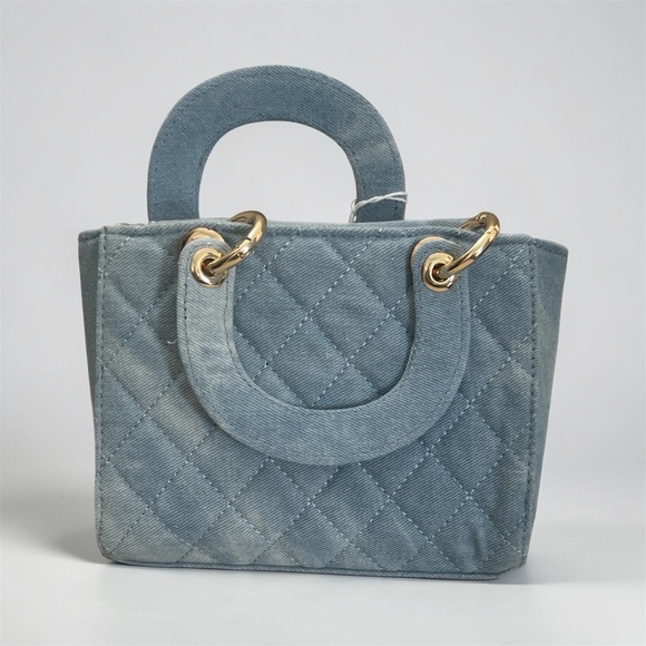 Handbags - Light Blue Tote Bag with Gold Accent